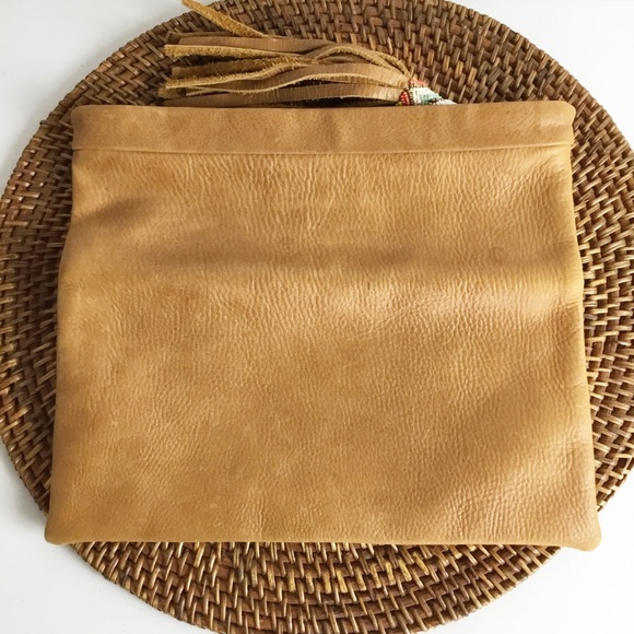 Cleobella Leather Clutch Purse Bag Brown Boho Bead - Picture 2 of 5